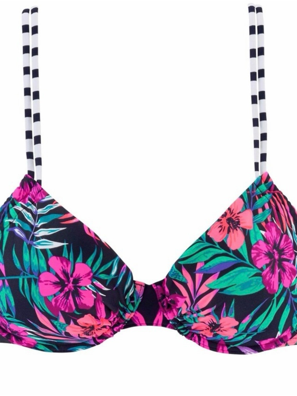Tropical Floral Underwire Bikini Set - Black with Pink & Teal Floral - Picture 4 of 12